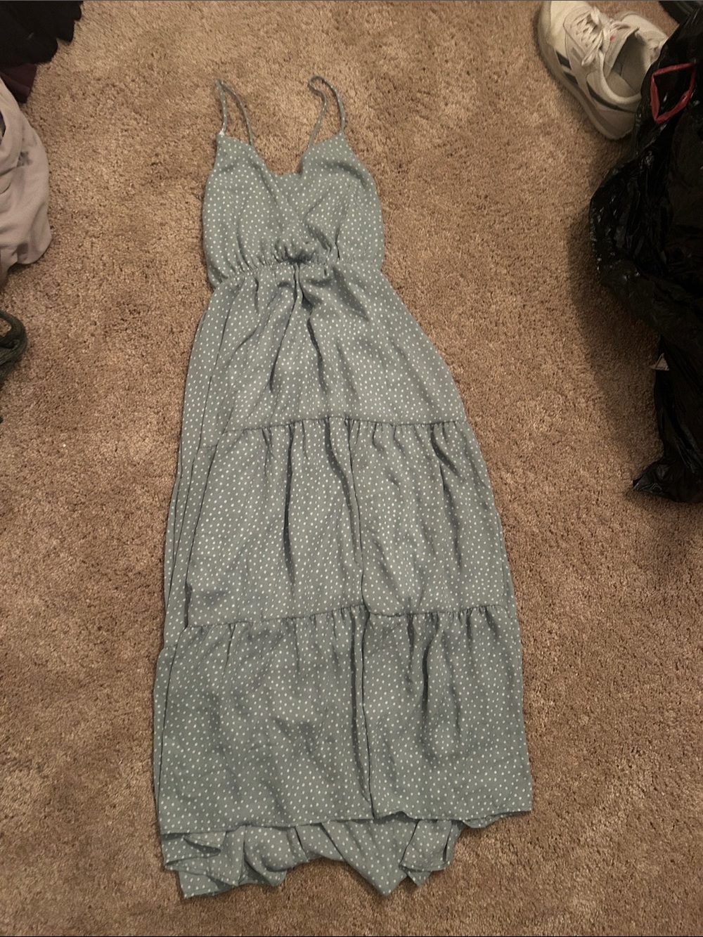 Gilli Light Blue Polka Dot Tiered Maxi Dress